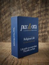 Catholic Prayer Cards — Pax & Ora deck for religious life featuring 60 prayer prompts in a blue matte tuck box.