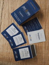 Catholic Prayer Cards — Pax & Ora Imaginative Prayer Pack featuring navy blue cards with white text on wood surface.