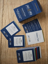 Catholic Prayer Cards — Pax & Ora Seasons of Grace deck with blue tuck box and prayer prompt cards on wood surface.