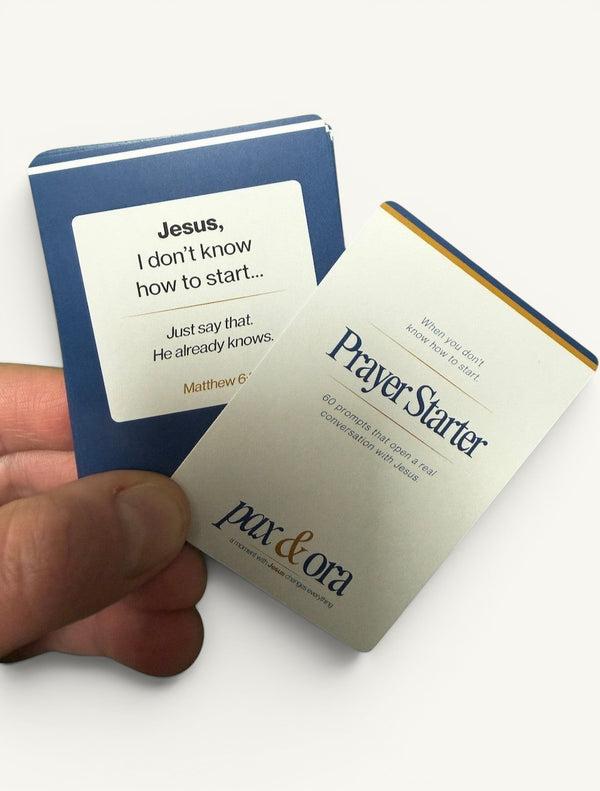 Pax & Ora Catholic Prayer Card Sample Pack featuring a Prayer Starter card and a Jesus, I don't know how to start... card.